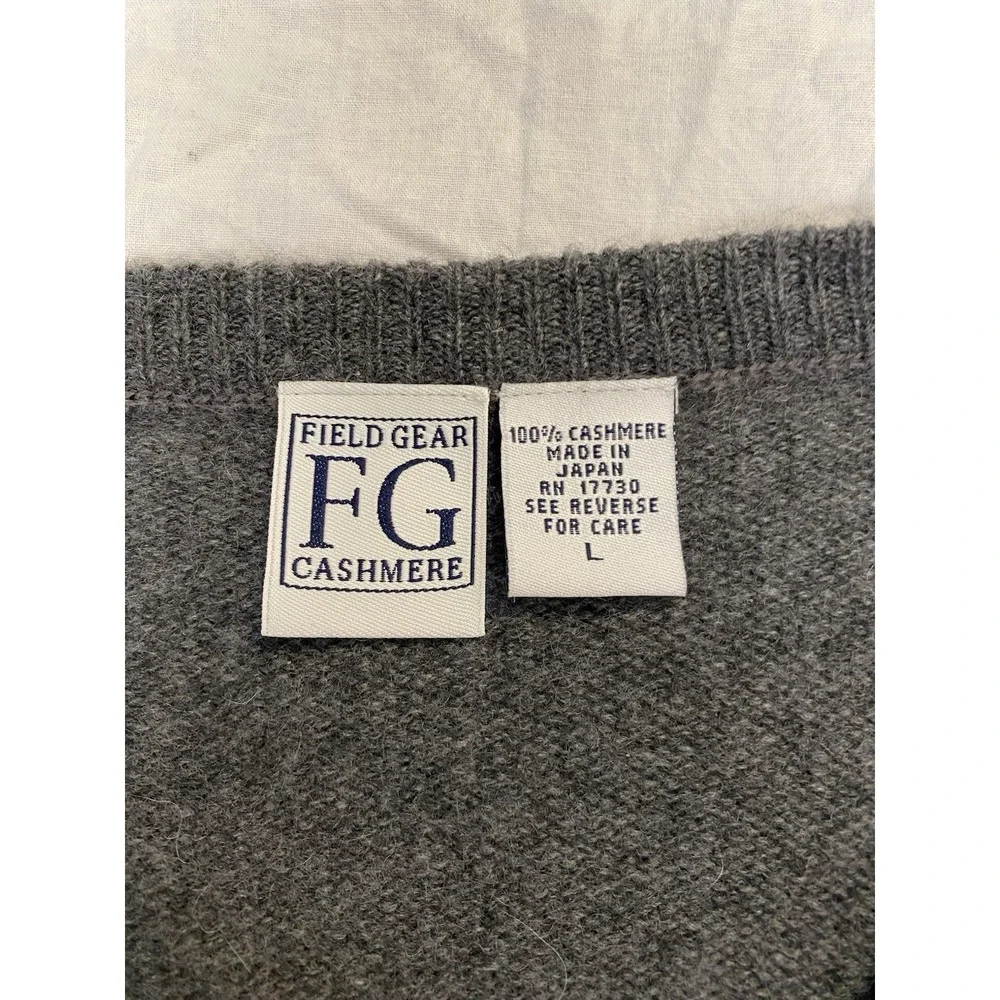Men's 100% Cashmere Gray V-Neck Sweater Made in Japan L Field Gear